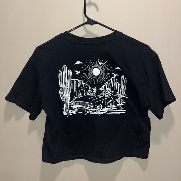 Women Organic Generation California Crop Top Black T-shirt XS Skeletons Desert - Picture 2 of 7